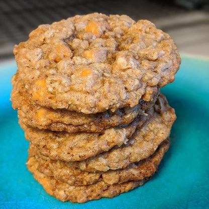 6 oatmeal butterscotch cookies stacked on top of one another