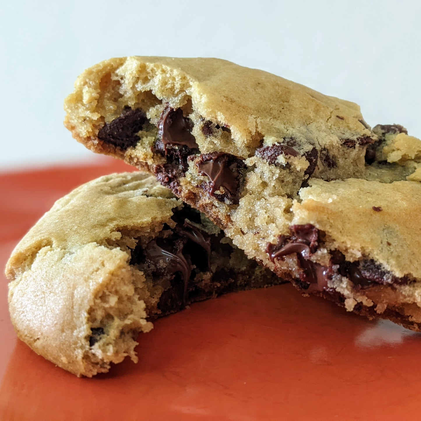 close up on the inside of a chocolate chip cookie